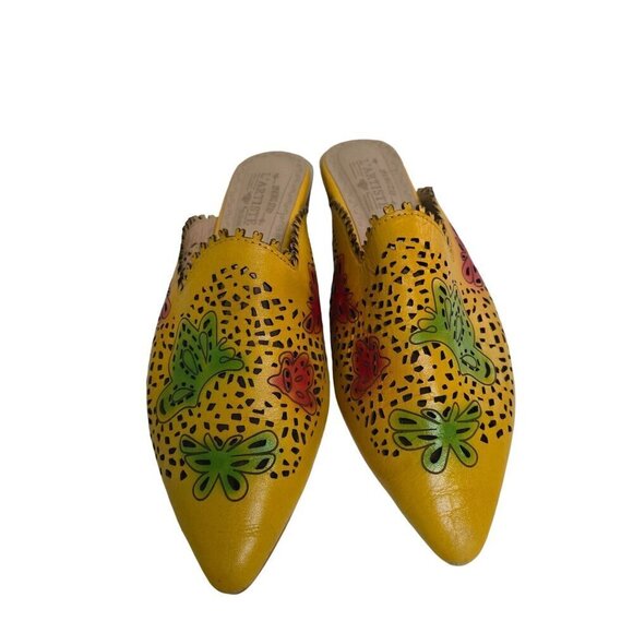 L'Artiste Spring Step Galatina-YM Hand-Painted Yellow Leather Mules Size 42 - Picture 3 of 8